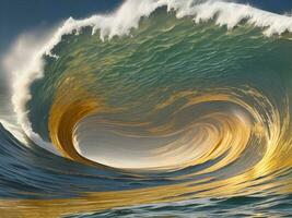 Water waves in the sea with golden color photo