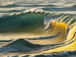 Water waves in the sea with golden color photo