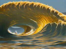 Water waves in the sea with golden color photo