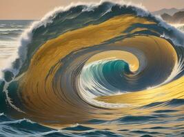 Water waves in the sea with golden color photo