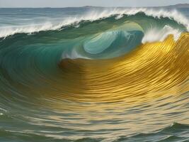 agua olas en el mar con dorado color foto