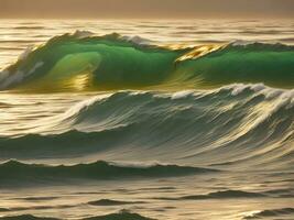 Water waves in the sea with golden color photo