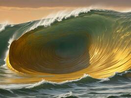 Water waves in the sea with golden color photo