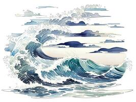 Watercolor seaside water waves painting illustration photo