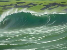 Sea beach green water waves illustration photo