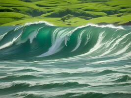 Sea beach green water waves illustration photo