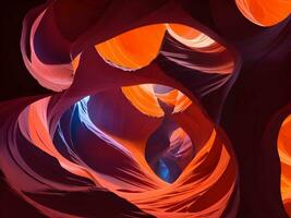 Antelope canyon with vibrant red and blue color nebula swirls photo