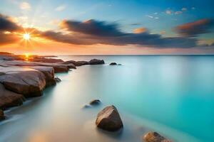 Seashore with turquoise clear water photo