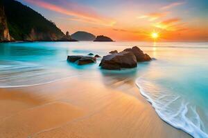 Seashore with turquoise clear water photo