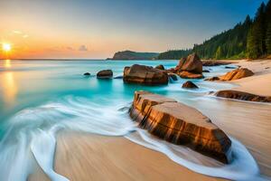 Seashore with turquoise clear water photo