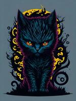 neon black cat on black background for Halloween illustration photo