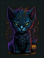 neon black cat on black background for Halloween illustration photo