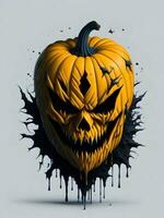 Halloween pumpkin with horror face illustration on black background photo