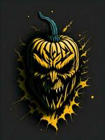 Halloween pumpkin with horror face illustration on black background photo