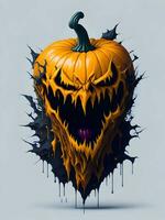 Halloween pumpkin with horror face illustration on black background photo