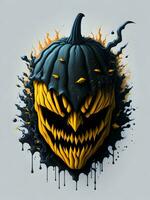 Halloween pumpkin with horror face illustration on black background photo