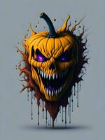 Halloween pumpkin with horror face illustration on black background photo