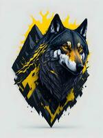 lobo con montaña y vistoso nieve ilustración en negro antecedentes para camiseta diseño foto