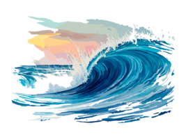 Watercolor blue seawater wave with Dolfin transparent png