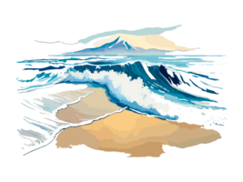 Watercolor blue seawater wave with Dolfin transparent png