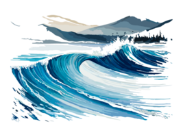 Watercolor blue seawater wave with Dolfin transparent png