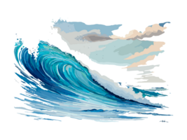 Watercolor blue seawater wave with Dolfin transparent png