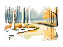 vattenfärg grön träd skog landskap illustration transparent png