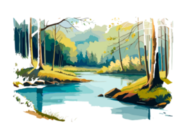 vattenfärg grön träd skog landskap illustration transparent png