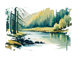 aquarelle vert arbre forêt paysage illustration transparent png