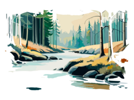 vattenfärg grön träd skog landskap illustration transparent png