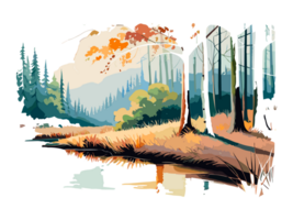 aquarelle vert arbre forêt paysage illustration transparent png