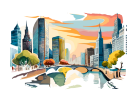 Watercolor cityscape with colorful building and architecture png