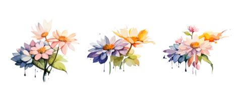 vattenfärg violett eller lila blommor målning samling, transparent bakgrund, png. ritad för hand årgång retro blommor illustration för t-shirts, bok täcker, och skriva ut media dekorationer png