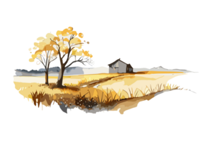 vattenfärg gyllene fält med gröda på transparent bakgrund, png. ritad för hand gyllene lantbruk, odling, landsbygden landskap fält för t-shirts, bok täcker, och skriva ut media dekorationer png