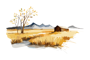 Aquarell golden Feld mit Pflanzen auf transparent Hintergrund, png. handgemalt golden Landwirtschaft, Anbau, Landschaft Landschaft Feld zum T-Shirts, Buch Abdeckungen, und drucken Medien Dekorationen png