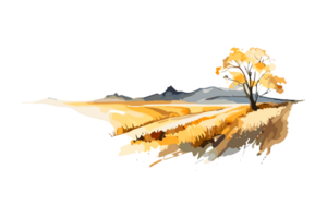 Aquarell golden Feld mit Pflanzen auf transparent Hintergrund, png. handgemalt golden Landwirtschaft, Anbau, Landschaft Landschaft Feld zum T-Shirts, Buch Abdeckungen, und drucken Medien Dekorationen png