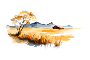 Aquarell golden Feld mit Pflanzen auf transparent Hintergrund, png. handgemalt golden Landwirtschaft, Anbau, Landschaft Landschaft Feld zum T-Shirts, Buch Abdeckungen, und drucken Medien Dekorationen png