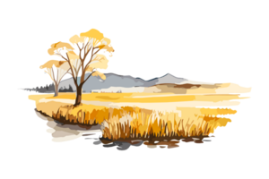 Aquarell golden Feld mit Pflanzen auf transparent Hintergrund, png. handgemalt golden Landwirtschaft, Anbau, Landschaft Landschaft Feld zum T-Shirts, Buch Abdeckungen, und drucken Medien Dekorationen png