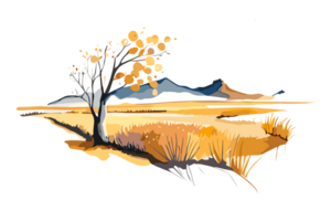 Aquarell golden Feld mit Pflanzen auf transparent Hintergrund, png. handgemalt golden Landwirtschaft, Anbau, Landschaft Landschaft Feld zum T-Shirts, Buch Abdeckungen, und drucken Medien Dekorationen png