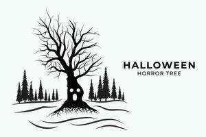 Halloween horror silhouette tree with palm forest on a white ground. vector