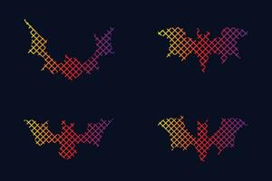 Gradient line pixel texture graph bat design on white background for halloween festival. vector