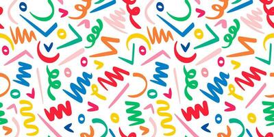 Doodle sketch style of colorful shapes and lines on white background for children or trendy design. seamless pattern creative minimalist style art background. vector