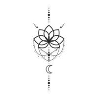 Lotus flower moon and stars line art element isolated. Abstract constellation composition, Graphic design tattoo vector