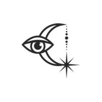 Moon and all-seeing eye line art element isolated. Esoteric composition of vector elements, Graphic design tattoo