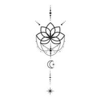 loto flor Luna y estrellas línea Arte elemento aislado. resumen constelación composición, gráfico diseño tatuaje vector