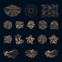 Abstract golden linear elements of different shapes, Set of wavy golden design elements on a dark background. Vector icons