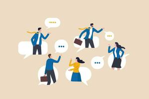 Conversation or business discussion, meeting, talk or chat together, group talk or communication dialog, message or speaking concept, business people coworker having conversation on speech bubble. vector