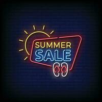 Neon Sign summer sale with brick wall background vector