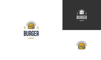 sunset burger logo, burger combine with sun logo design icon template vector