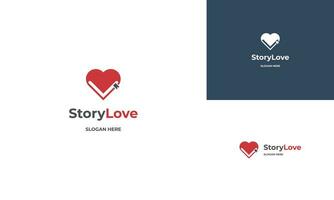 love story logo design, heart icon combine with book logo vector